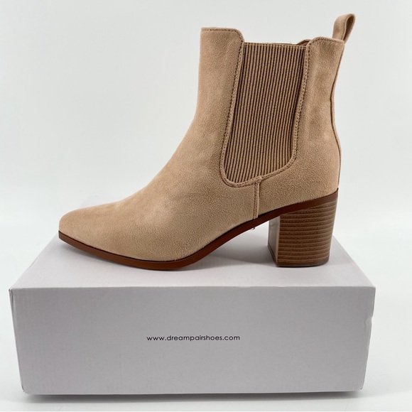 NEW Dream Pairs Pointed Toe Chelsea Ankle Boots Nude Suede 9 - Picture 3 of 14